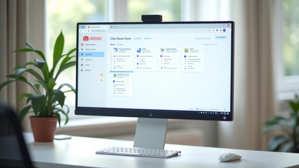 Cloud storage folder structure displayed on computer monitor, files organized in clear hierarchy with icons